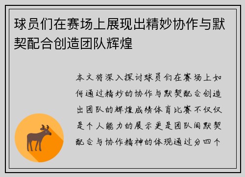 球员们在赛场上展现出精妙协作与默契配合创造团队辉煌