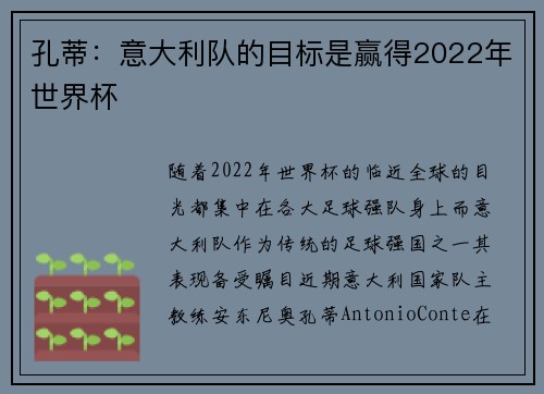 孔蒂：意大利队的目标是赢得2022年世界杯