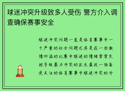 球迷冲突升级致多人受伤 警方介入调查确保赛事安全
