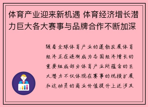 体育产业迎来新机遇 体育经济增长潜力巨大各大赛事与品牌合作不断加深